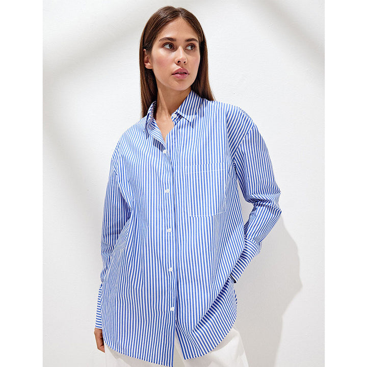 Damen Elegante, gestreifte Bluse mit klassischem Kragen und Taschen Drune