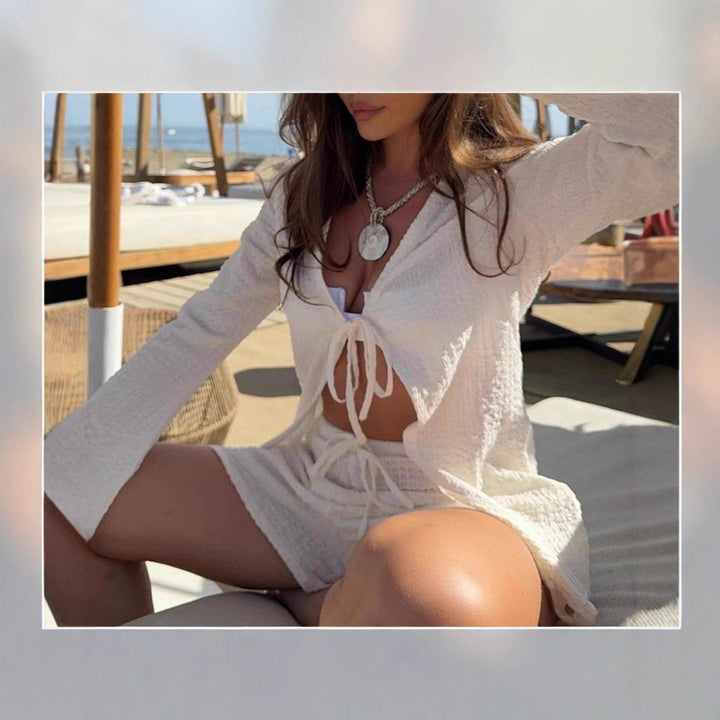 Damen Strick-Set mit lässiger Shorts und durchgehendem Reißverschluss Drune