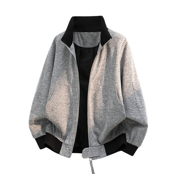 Herren Oversize Melange-Field-Bomberjacke aus Wollmix mit hohem Rippenkragen & Utility-Ärmeltasche Drune