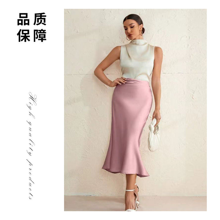 Damen eleganter Midirock mit sanftem Schnitt und hohem Bund Drune