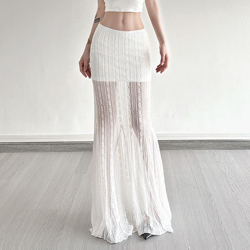 Damen eleganter Spitzen-Midirock mit asymmetrischem Schnitt Drune