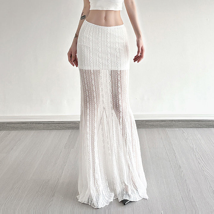 Damen eleganter Spitzen-Midirock mit asymmetrischem Schnitt Drune
