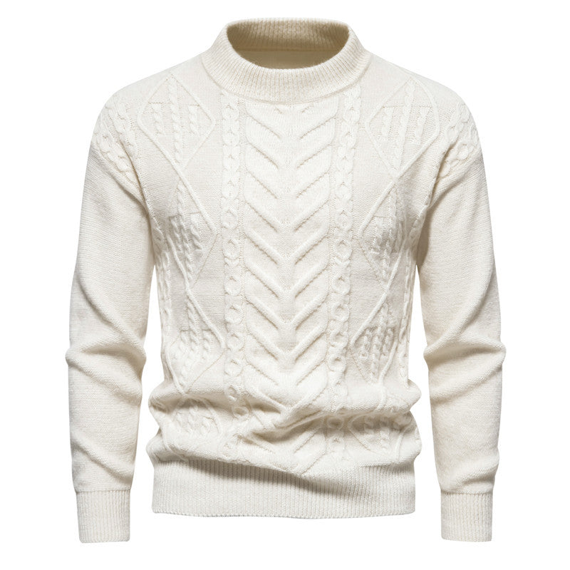 Herren Strukturierter Mockneck-Strickpullover mit Zopf- und Chevron-Muster Drune