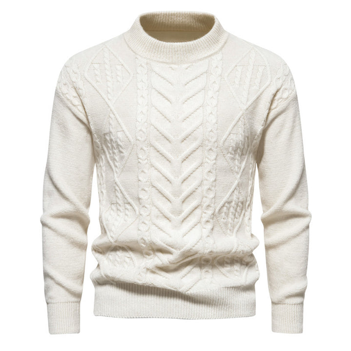 Herren Strukturierter Mockneck-Strickpullover mit Zopf- und Chevron-Muster Drune