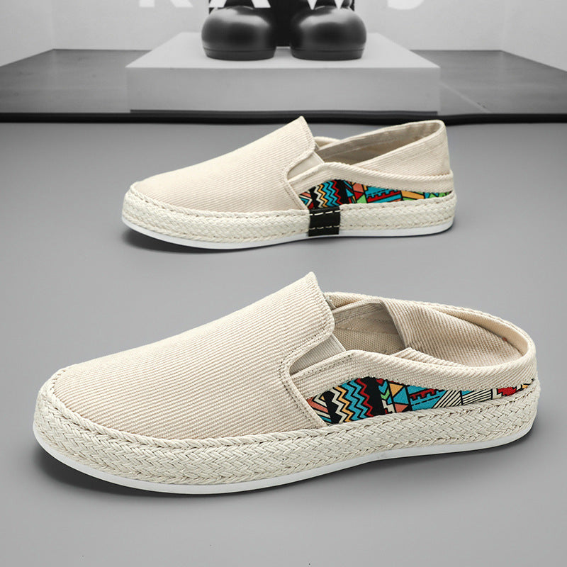 Damen Espadrille-Slipper aus Canvas mit geflochtener Jute-Sohle und farbigem Ethno-Detail Drune