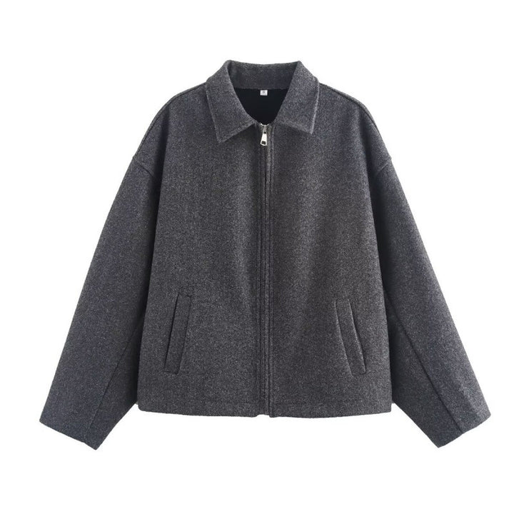 Damen Oversized Fleecejacke mit Reißverschluss und Hemdkragen Drune