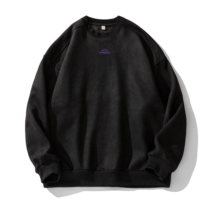 Unisex Oversize Rundhals-Sweatshirt mit minimalistischer Berg-Stickerei Drune