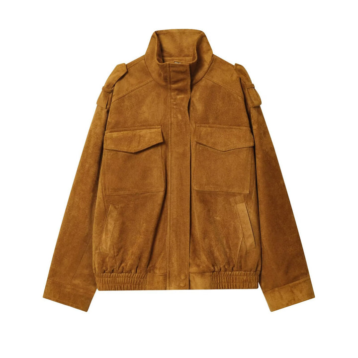 Damen Wildleder-Fieldjacke mit Stehkragen, Epauletten und aufgesetzten Brusttaschen Drune