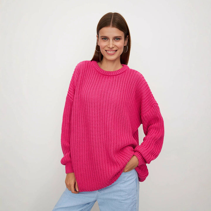 Damen lockerer Strickpullover mit weitem Schnitt Drune
