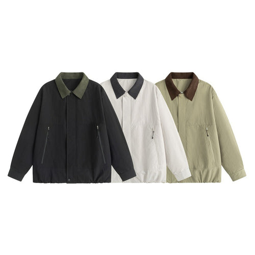Herren Leichte Harrington-Übergangsjacke mit Cordkragen, verdeckter Druckknopfleiste & Reißverschlusstaschen Drune