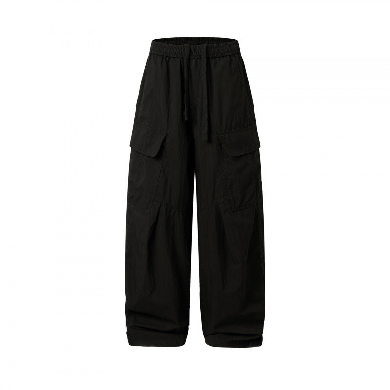Unisex Weite Cargo-Hose mit elastischem Bund, Tunnelzug und aufgesetzten Klappentaschen Drune