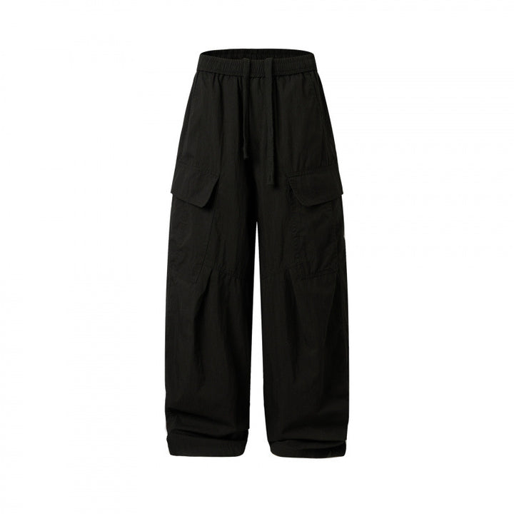 Unisex Weite Cargo-Hose mit elastischem Bund, Tunnelzug und aufgesetzten Klappentaschen Drune