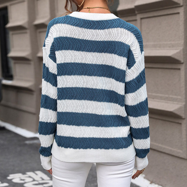 Damen Lässiger Strickpullover mit Wellenmuster Drune