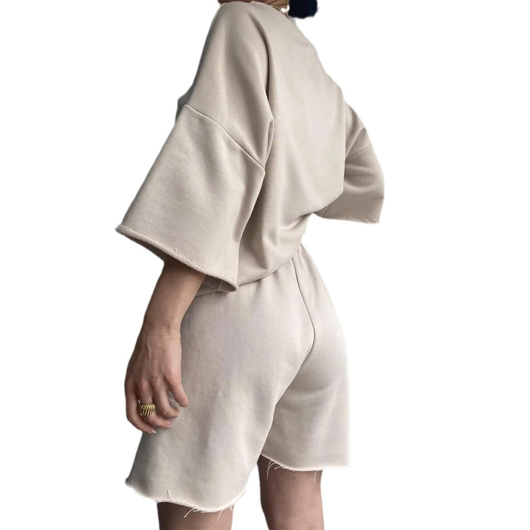 Damen lässiges Kurzarm-Oberteil und kurze Hose Set Drune