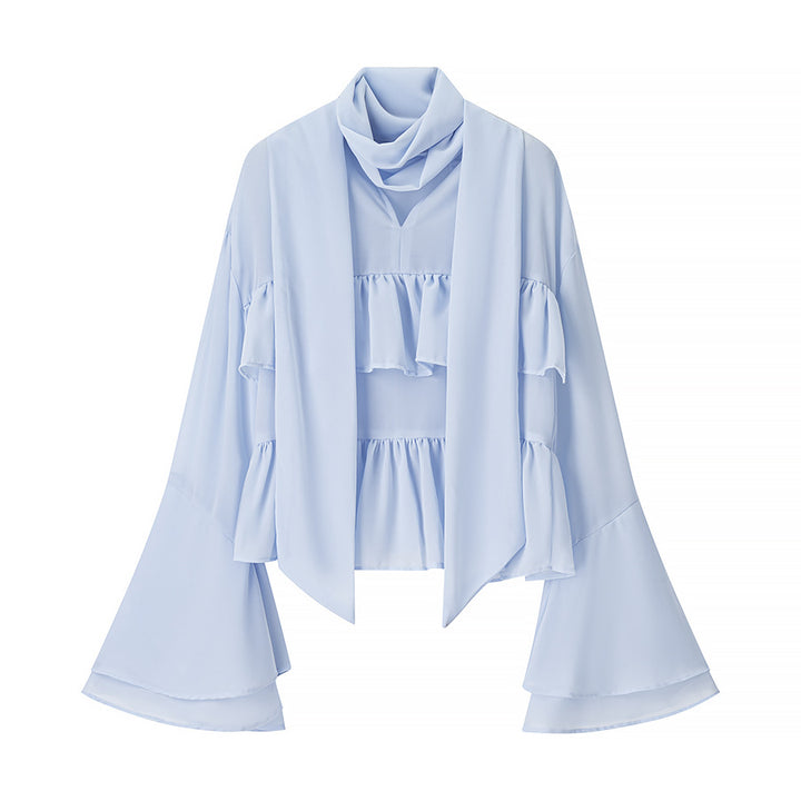 Damen elegante leichte Bluse mit Rüschenelementen Drune