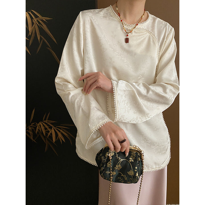 Damen Elegantes Oberteil mit weitem Schnitt und Perlendetails Drune