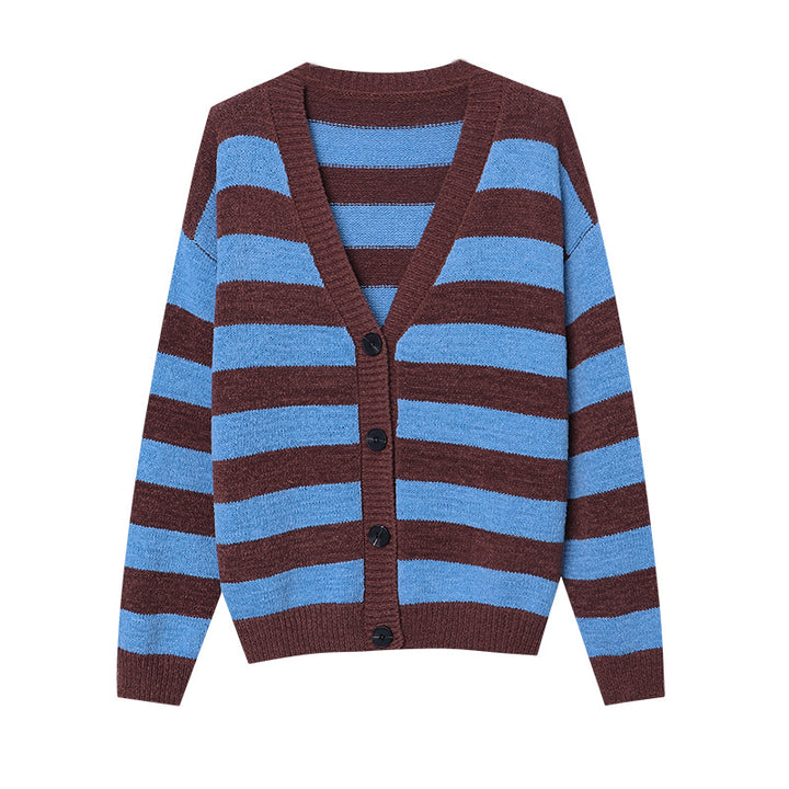 Damen modische Streifenstrickjacke mit lockerer Passform Drune