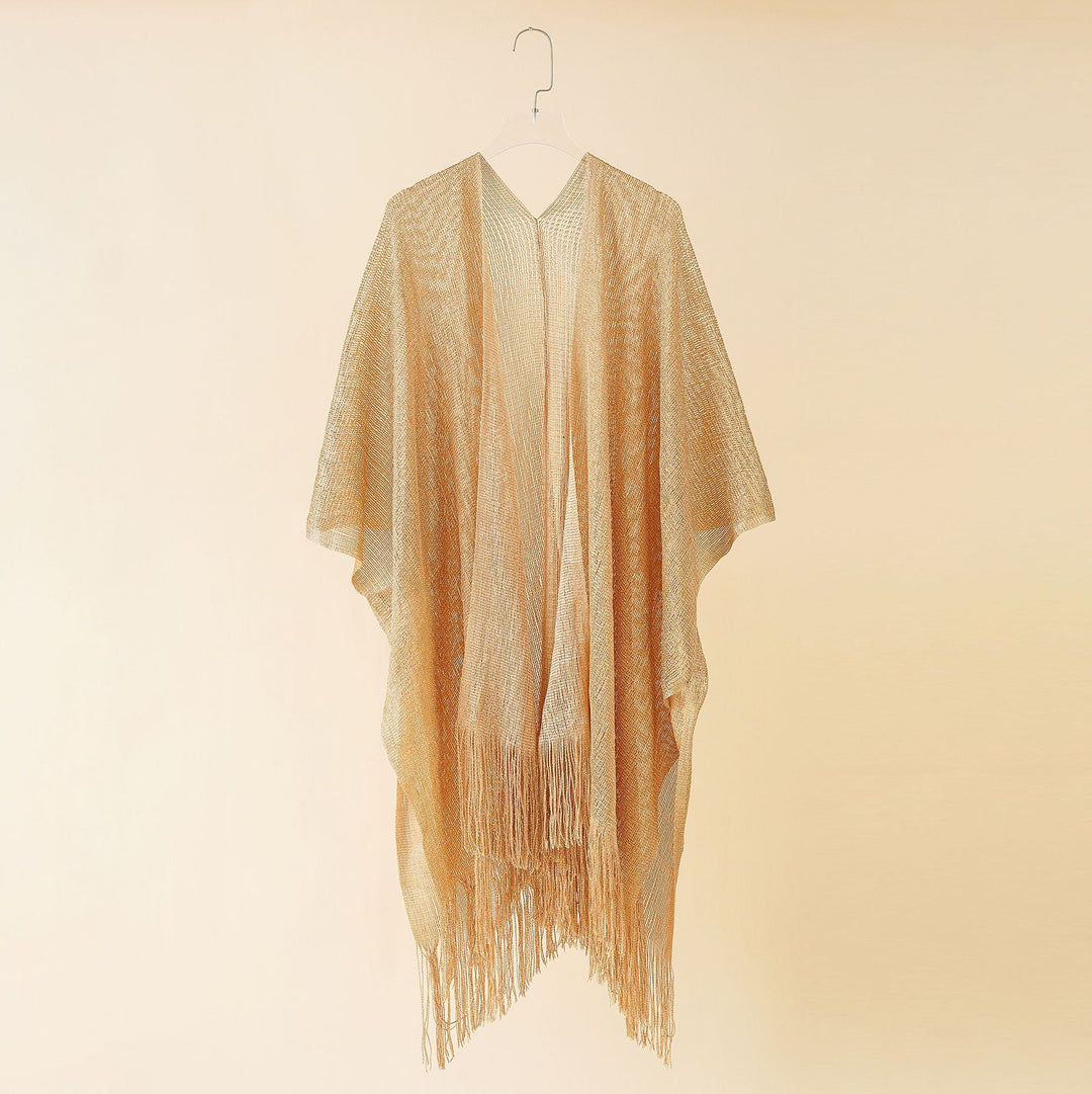 Damen Fransen-Kimono aus transparenter, luftiger Struktur Drune