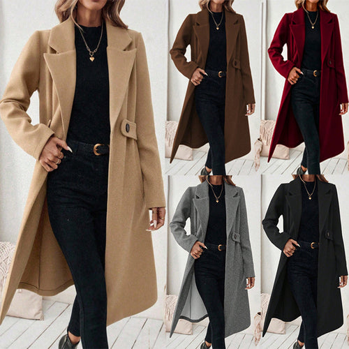 Damen Longline-Mantel mit Reverskragen und Pattentaschen-Detail Drune