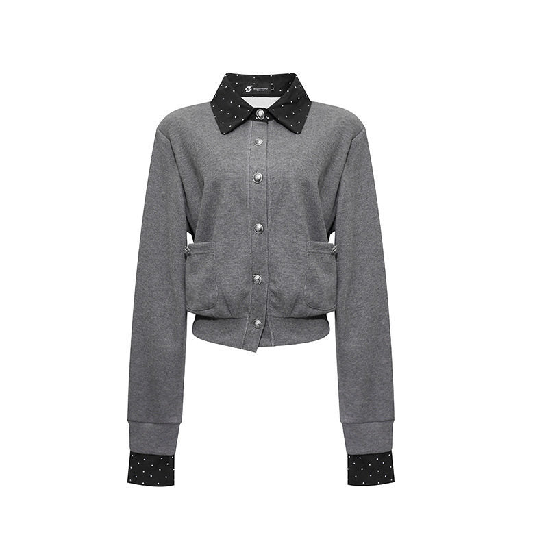 Damen Knopf-Sweatjacke mit eingesetztem Hemdkragen und Manschetten Drune