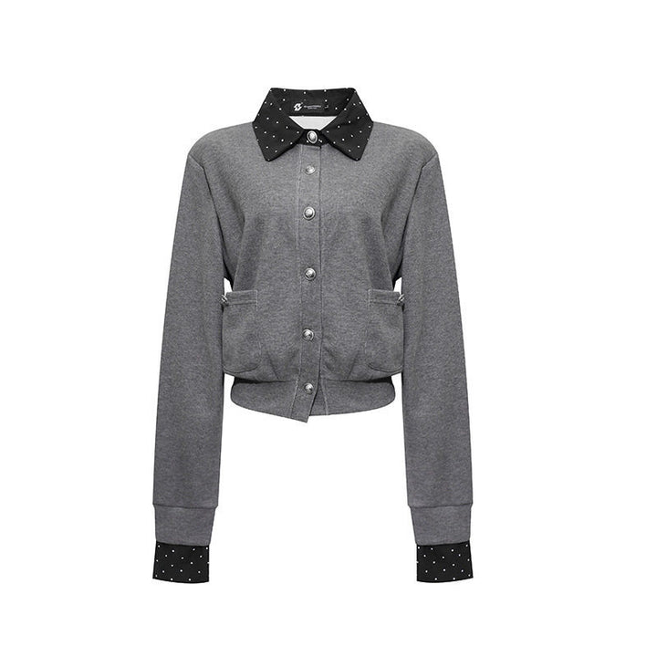 Damen Knopf-Sweatjacke mit eingesetztem Hemdkragen und Manschetten Drune