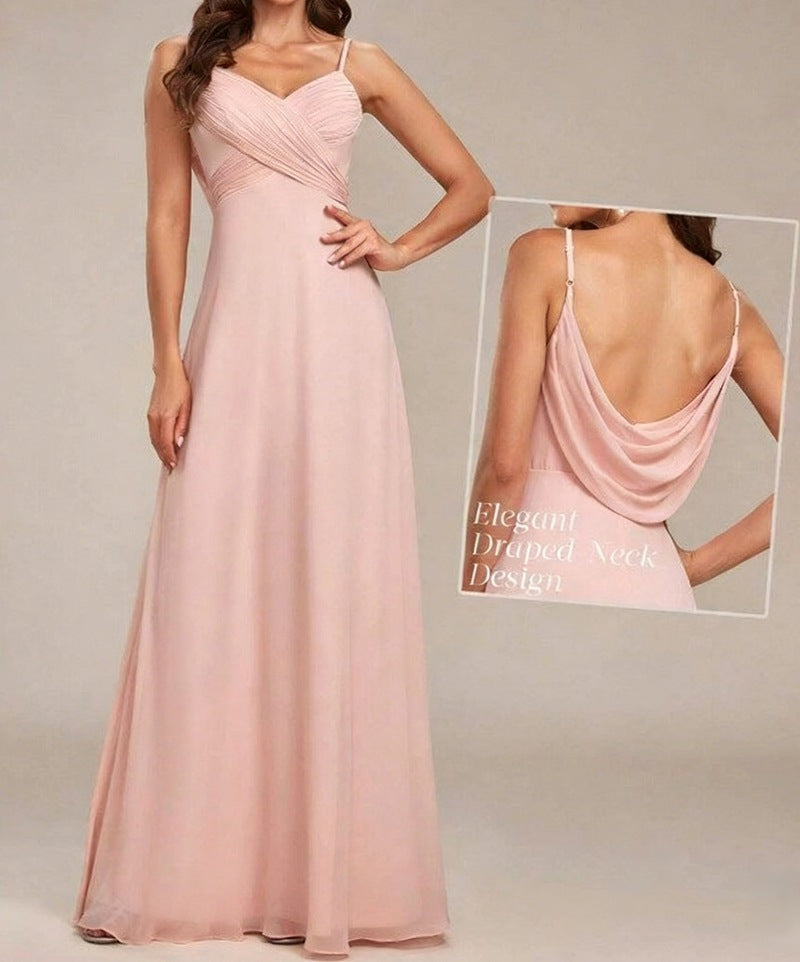 Damen nan fließendes Chiffon-Abendkleid mit überkreuzter Drapage, Empire-Taille und feinen Spaghettiträgern Drune