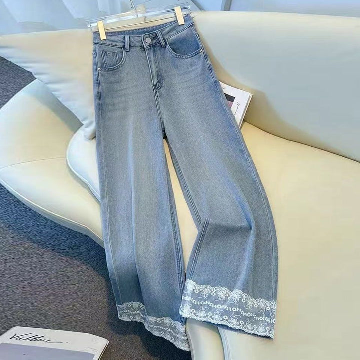 Damen Weitgeschnittene Jeans mit zartem Spitzenbesatz Drune