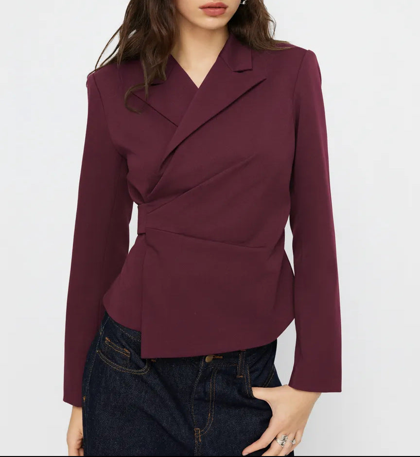 Damen Taillierter Wickel-Blazer mit drapierter Peplum-Silhouette Drune