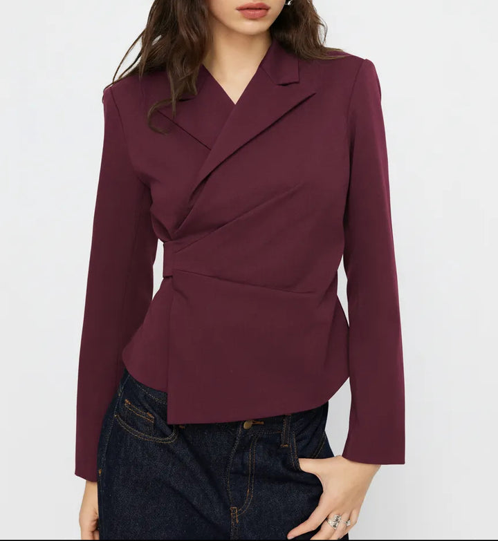 Damen Taillierter Wickel-Blazer mit drapierter Peplum-Silhouette Drune