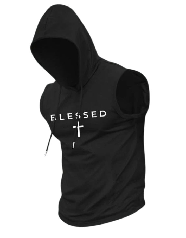 Herren nan ärmelloses Kapuzen-Sweatshirt mit Slogandruck und athletischer Passform Drune