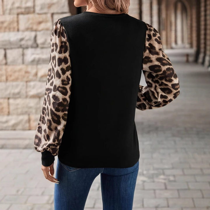 Damen Sweatshirt mit Chiffon-Ballonärmeln und Leo-Print Drune