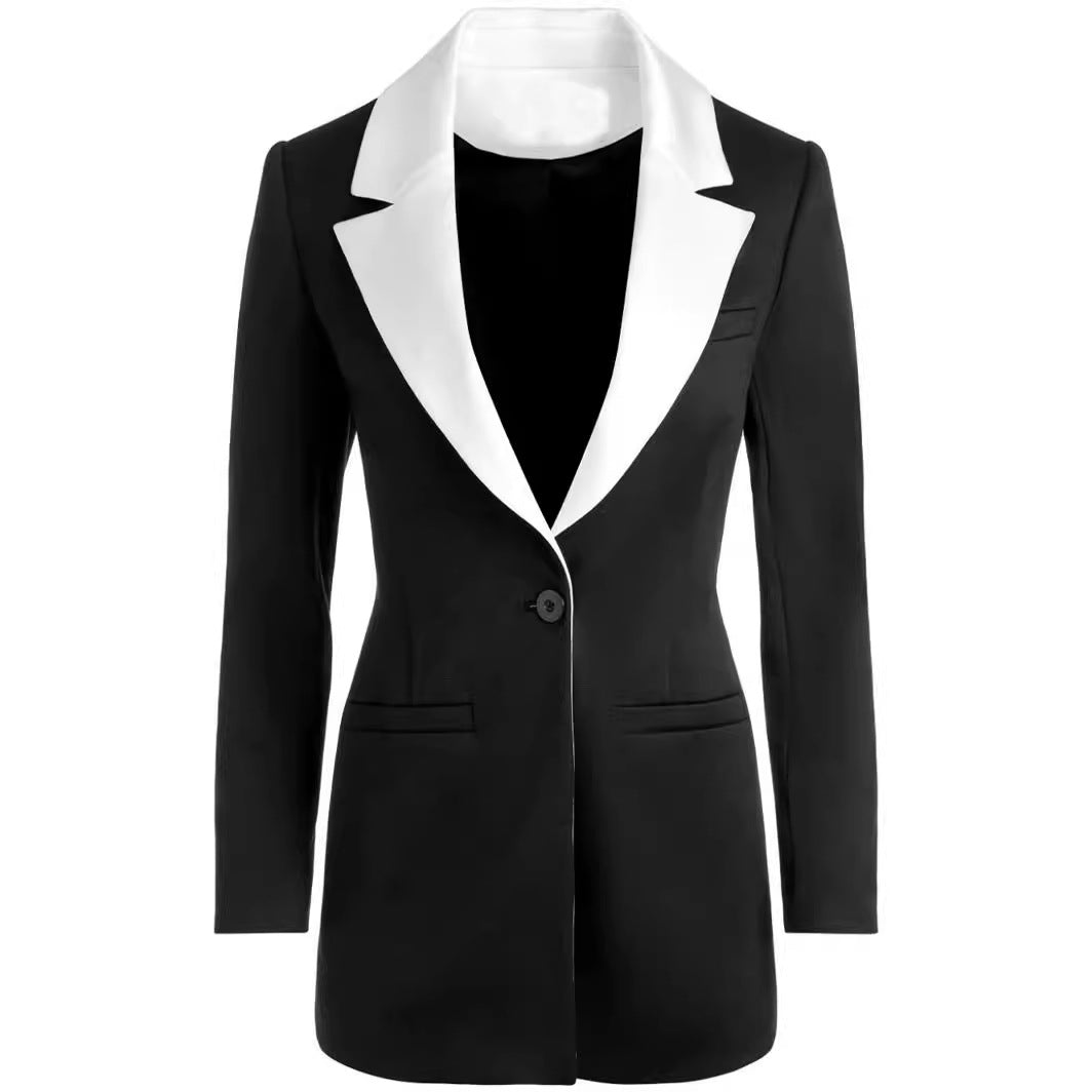 Damen Elegantes Zweiteiliges Smokingset mit kontrastierendem Schalkragen und ausgestellter Schlaghose Drune