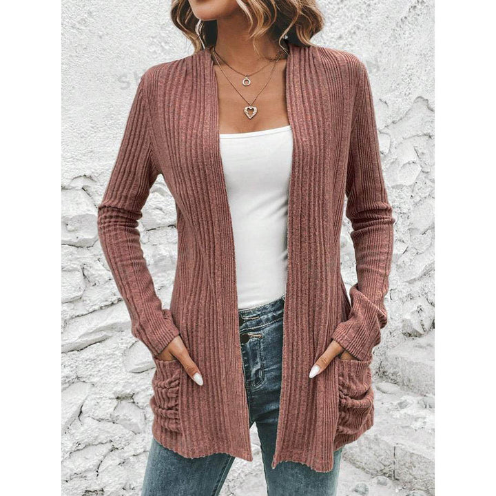 Damen Feinstrickjacke mit tiefem V-Ausschnitt und praktischen Taschen Drune