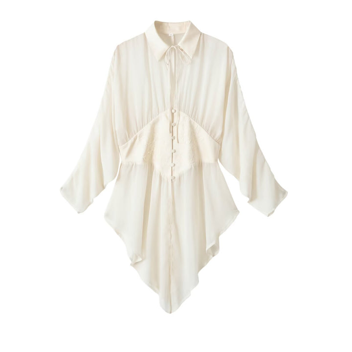 Damen fließende Tunika-Bluse mit geraffter Taille und spitzem Saum Drune