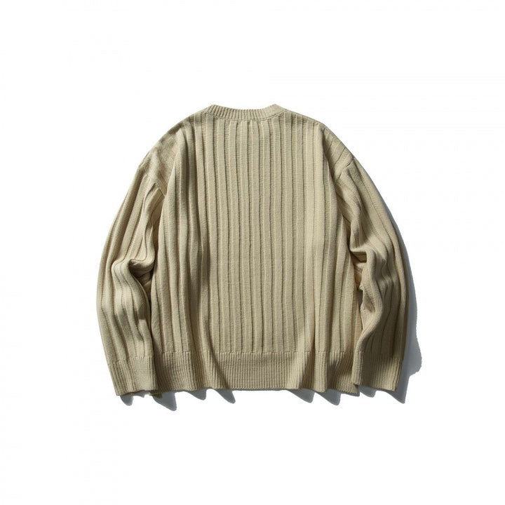 Unisex Grobgerippter Oversize-Strickpullover mit Rundhals und verlängertem Saum Drune