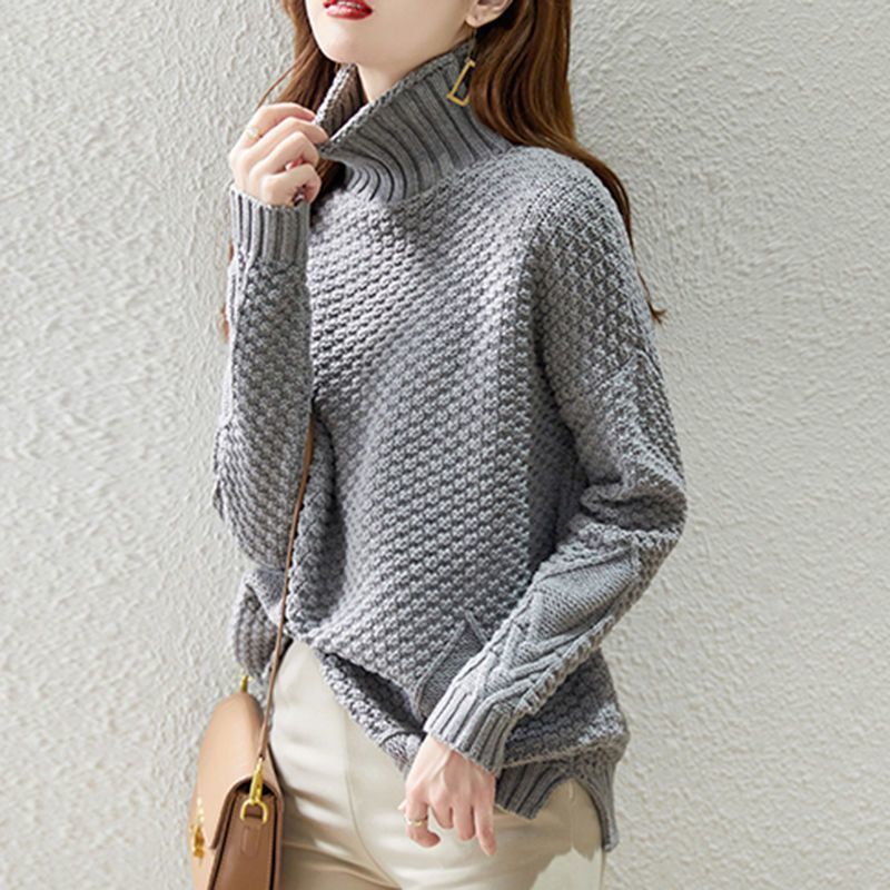 Damen Grobstrickpullover mit hohem Kragen und strukturiertem Design Drune