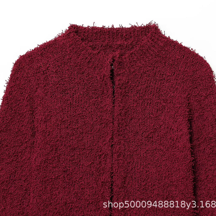 Damen Kuschelige Strickjacke mit fransigen Ärmeln und modischem Kragen Drune