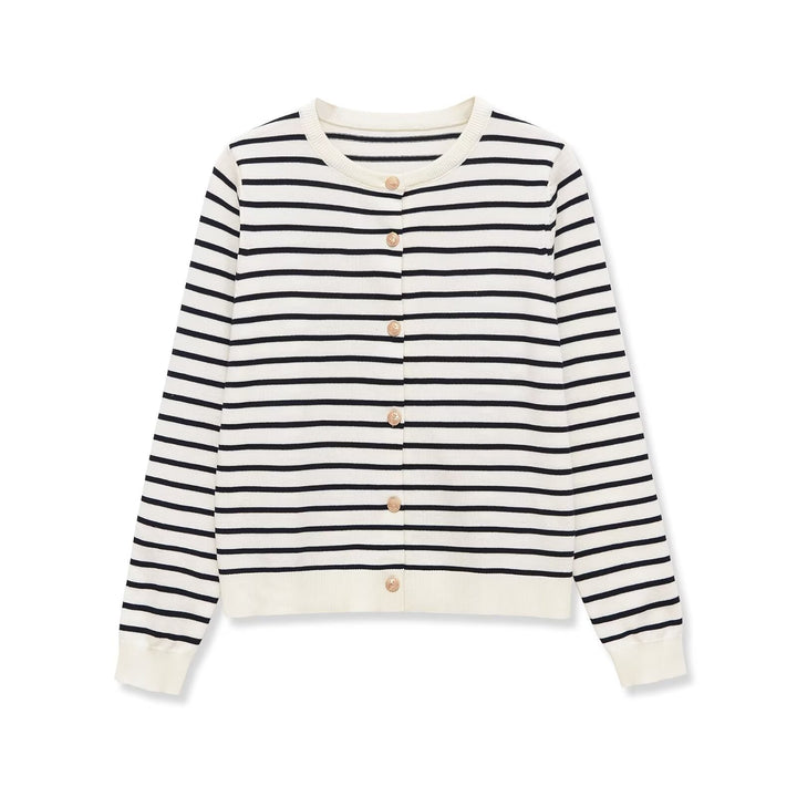 Damen Maritimer Feinstrick-Cardigan mit Zierknopfleiste und Rundhalsausschnitt Drune
