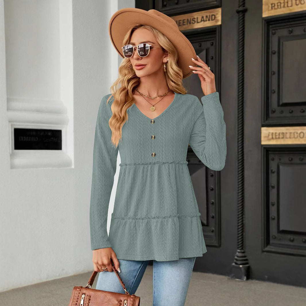 Damen Ärmelloses V-Ausschnitt Shirt mit Knopfdetails und voluminösem Saum Drune