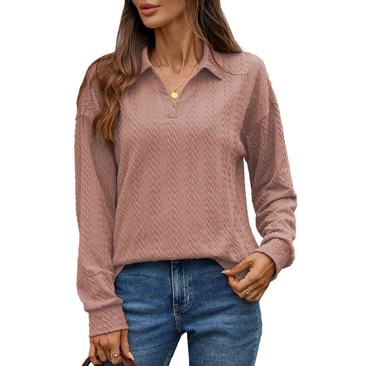 Damen Langarm-Polohemd mit strukturierter Strickoberfläche Drune
