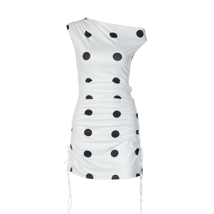 Damen verspieltes Wickelkleid mit asymmetrischem Träger und Punkten Drune