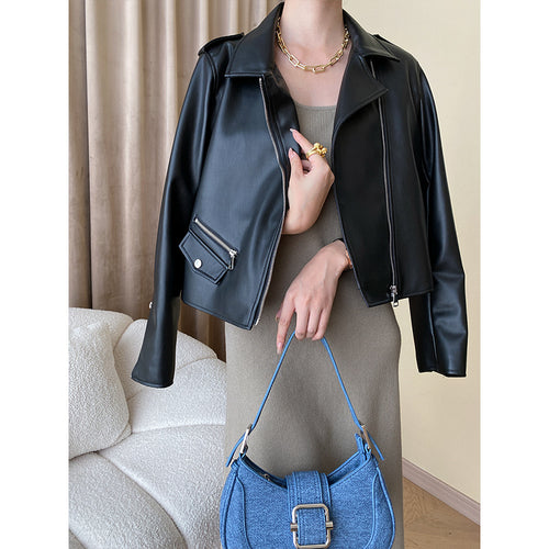 Damen modische Bikerjacke aus hochwertigem Kunstleder mit feinen Details Drune