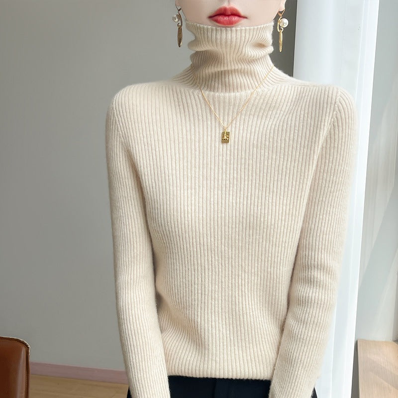 Damen Schlanker Rippenstrick-Rollkragenpullover mit gerafftem Hals und kaschmirähnlicher Haptik Drune