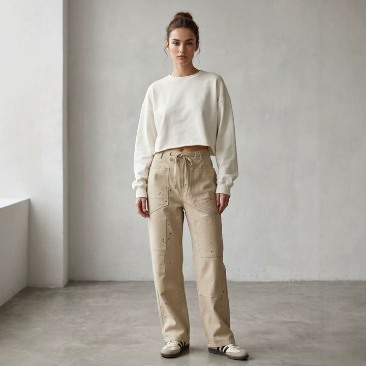Damen nan oversized Strickpullover mit Rundhalsausschnitt und entspannter Silhouette Drune