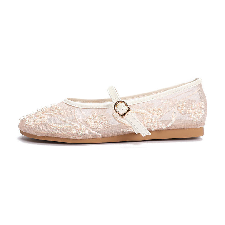 Damen Ballerinas mit floralem Stickereibesatz Drune