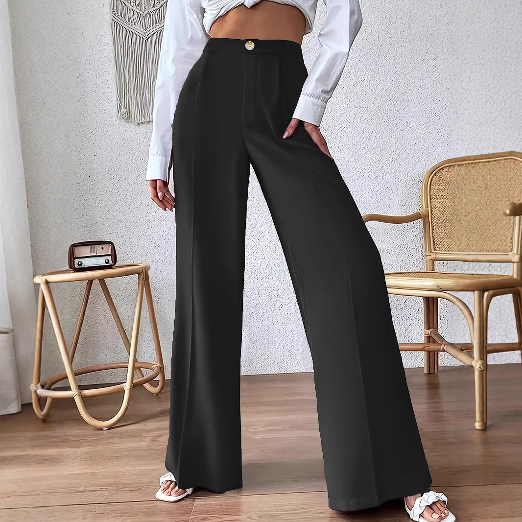 Damen weite Palazzo-Hose mit elegantem Hohe-Taillen-Schnitt und Knopf-Detail Drune