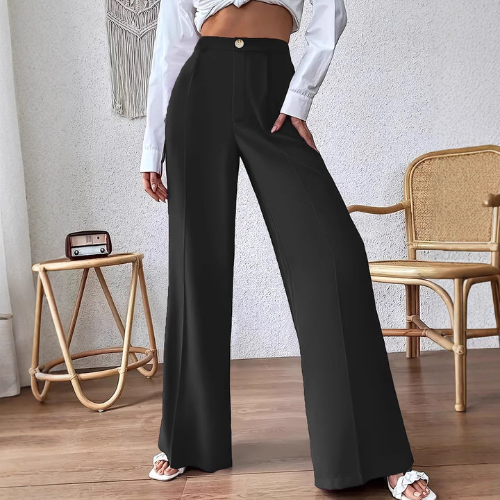 Damen weite Palazzo-Hose mit elegantem Hohe-Taillen-Schnitt und Knopf-Detail Drune