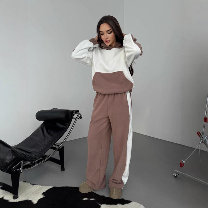 Damen kuscheliger Fleece-Sportanzug mit hohem Hals und seitlichen Streifen Drune