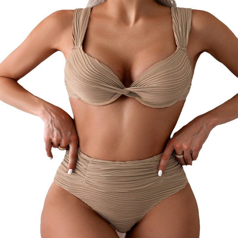 Damen Hoch tailliertes Bikini-Set mit raffiniertem Wickeldetail Drune