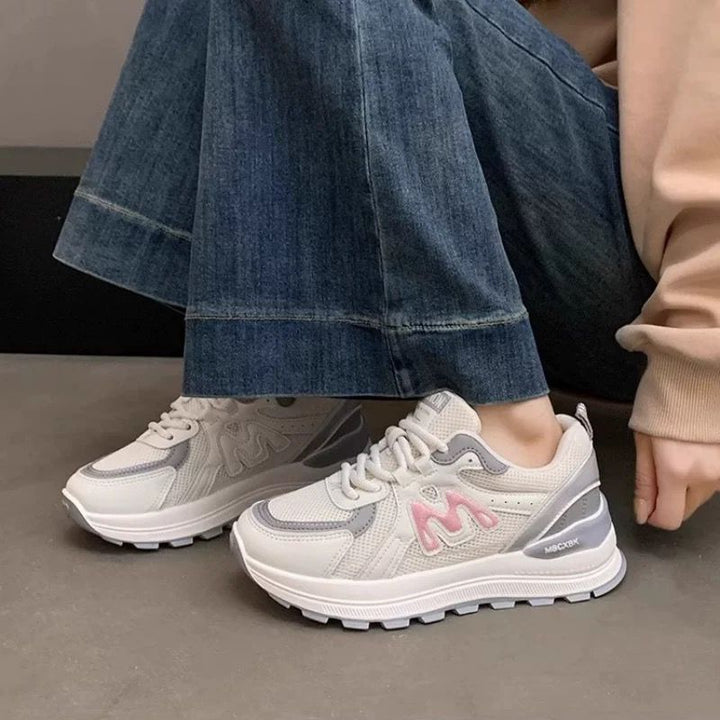 Damen Plateau-Chunky-Sneaker mit atmungsaktivem Mesh- und Ledermix Drune